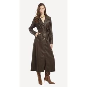 Wyld Blue Faux Leather Trench Coat Dark Chocolate Size XS
